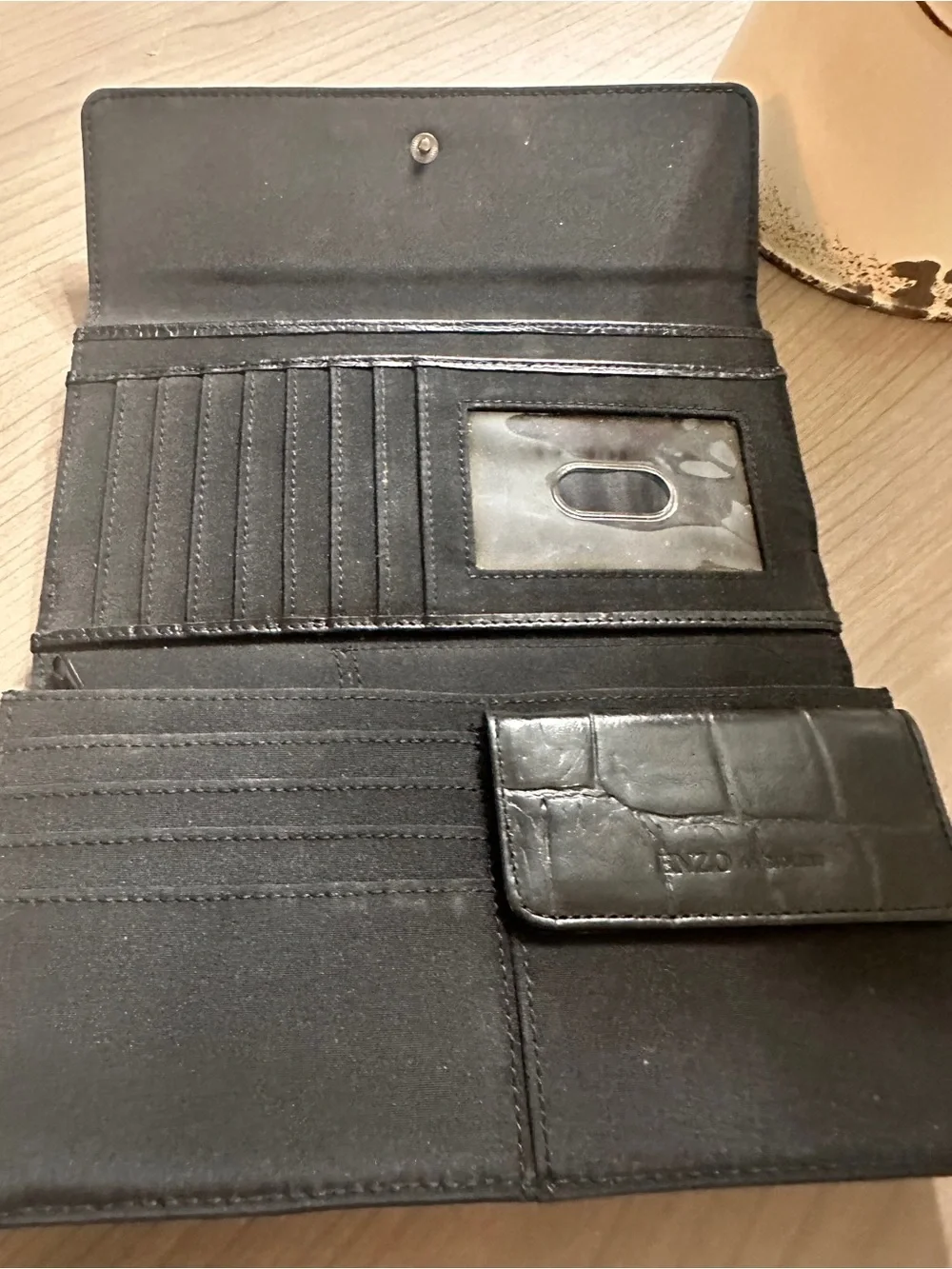 Enzo Angiolini Black Croc-Embossed Wallet with Metal Plaque